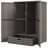Outdoor PE Rattan Wicker Towel Rack, Pool Toy Cabinet, Hot Tub Accessory Storage, Freestanding Cabinet w/ 2 Doors & Drawer for Spa, Dark Gray - Gray