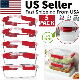 5 Pack Stackable Food Storage Containers Airtight & Leakproof Set Snap Lock Lids - 5 Pack - 900ml / 30oz