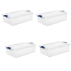 4 Pack 32 Quart Clear Underbed Storage Container with Latch Lid, Blue - 4 Pack