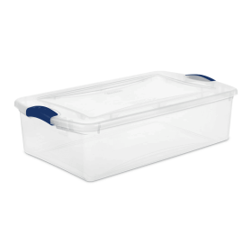 4 Pack 32 Quart Clear Underbed Storage Container with Latch Lid, Blue - 4 Pack