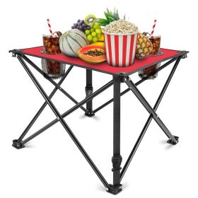 1Pc Foldable Camping Table Portable Picnic Table Lightweight Travel Desk with 2 Cup Holders Carrying Bag - Red