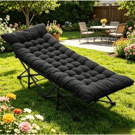 Foldable camping bed with mattress, sturdy and durable folding bed - black