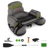 350lbs Inflatable Fishing Float Tube - 2 Air Chambers, Rod Holder+Fish Ruler, Green+Gray - default title