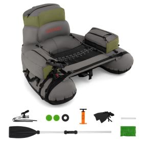 350lbs Inflatable Fishing Float Tube - 2 Air Chambers, Rod Holder+Fish Ruler, Green+Gray - default title