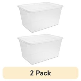 58 Quart Storage Box, Clear Plastic Storage Bin with Snap-on Lid, White - 2 Pack
