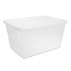 58 Quart Storage Box, Clear Plastic Storage Bin with Snap-on Lid, White - 4 Pack