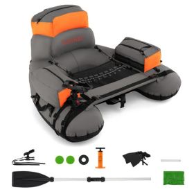 350lbs Inflatable Fishing Float Tube - 2 Air Chambers, Rod Holder+Fish Ruler, Orange+Gray - default title