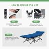 Foldable camping bed with mattress, sturdy and durable folding bed - black