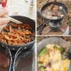 Outdoor portable 2-3 person camping stove cover pot picnic cooker non stick pot teapot combination set including tableware - black