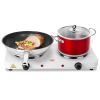2000W Double Electric Burner Portable Dual Counter Stove Countertop Hot Plate Kitchen Cooker Stove with 5 Gear Temperature Control - White