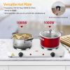 2000W Double Electric Burner Portable Dual Counter Stove Countertop Hot Plate Kitchen Cooker Stove with 5 Gear Temperature Control - White