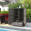 Outdoor PE Rattan Wicker Towel Rack, Pool Toy Cabinet, Hot Tub Accessory Storage, Freestanding Cabinet w/ 2 Doors & Drawer for Spa, Dark Gray - Gray