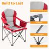 Oversized Camping Folding Chair, Heavy Duty Padded Chair with Cup Holder Storage and Cooler Bag, 5000 LBS Steel Frame, Portable for Outdoor - red