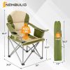 Oversized Camping Folding Chair, Heavy Duty Padded Chair with Cup Holder Storage and Cooler Bag, 5000 LBS Steel Frame, Portable for Outdoor - green