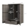 Outdoor PE Rattan Wicker Towel Rack, Pool Toy Cabinet, Hot Tub Accessory Storage, Freestanding Cabinet w/ 2 Doors & Drawer for Spa, Dark Gray - Gray
