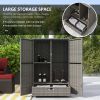 Outdoor PE Rattan Wicker Towel Rack, Pool Toy Cabinet, Hot Tub Accessory Storage, Freestanding Cabinet w/ 2 Doors & Drawer for Spa, Dark Gray - Gray