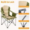 Oversized Camping Folding Chair, Heavy Duty Padded Chair with Cup Holder Storage and Cooler Bag, 5000 LBS Steel Frame, Portable for Outdoor - green